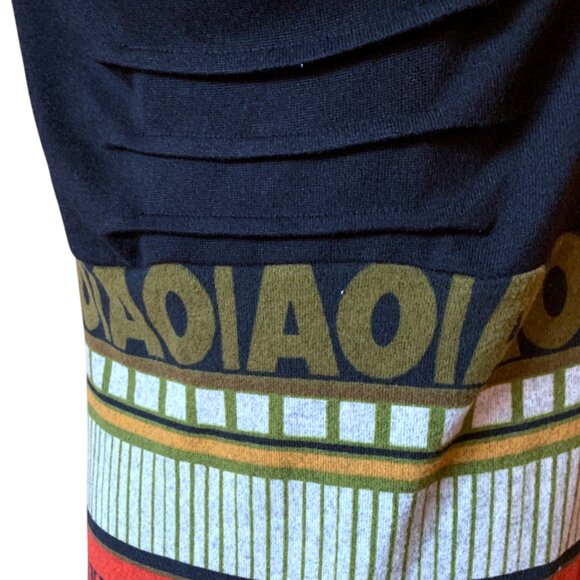 MARIE CLAIRE / Black -  Orange Patterned Dress Tunic sleeveless / Medium - Picture 7 of 10